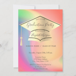Gold Graduation Cap,Colourful Ombre Graduation Invitation