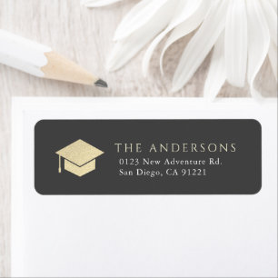 Gold Graduation Cap Dark Grey Return Address