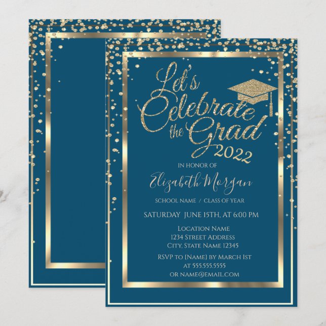 Gold Graduation Cap Diamonds Graduation   Invitation (Front/Back)