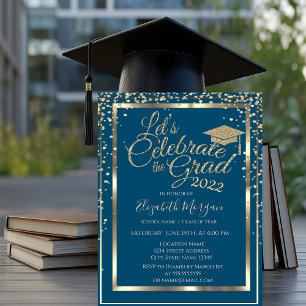 Gold Graduation Cap Diamonds Graduation Invitation