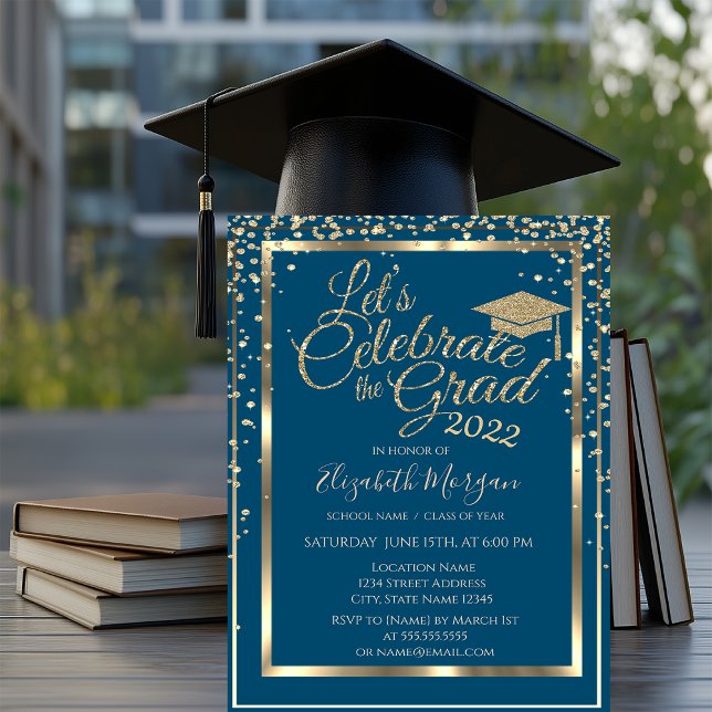 Gold Graduation Cap Diamonds Graduation   Invitation (Creator Uploaded)