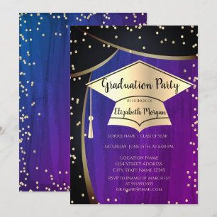 Gold Graduation Cap,Diamonds Violet Graduation Invitation