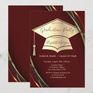 Gold Graduation Cap Frame Black Graduation Invitation