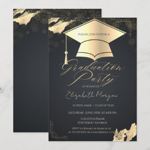 Gold Graduation Cap Frame Confetti Gray Invitation