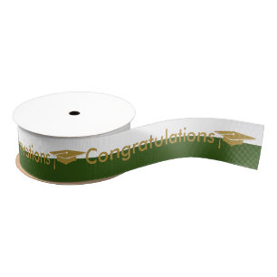 Gold Graduation Cap Green White School Colors Grosgrain Ribbon