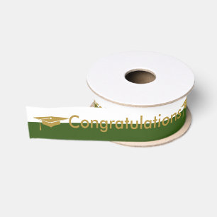 Gold Graduation Cap Green White School Colours Grosgrain Ribbon
