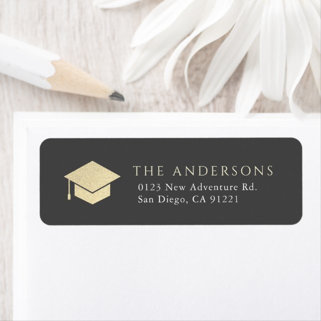 Gold Graduation Cap gris foncé Adresse de retour (En situation)