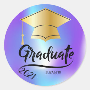 Gold Graduation Cap,Holographic  Classic Round Sticker