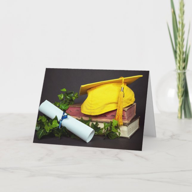 Gold Graduation cap on books Card (Front)