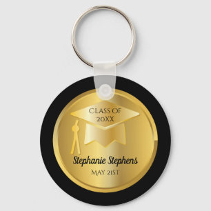 Gold Graduation Cap on Gold Gradient   Black Seal Keychain