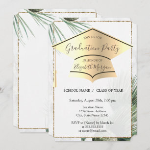 Gold Graduation Cap,Palm Leaves Graduation Invitation
