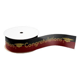 Gold Graduation Cap Red Black School Colours Grosgrain Ribbon