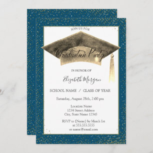 Gold Graduation Cap Tassel Confetti Graduation Invitation