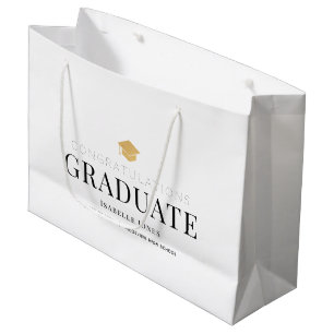 Gold Graduation Cap White Graduation Large Gift Bag