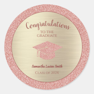 Gold Graduation Congrats Graduate Pink Glitter Classic Round Sticker