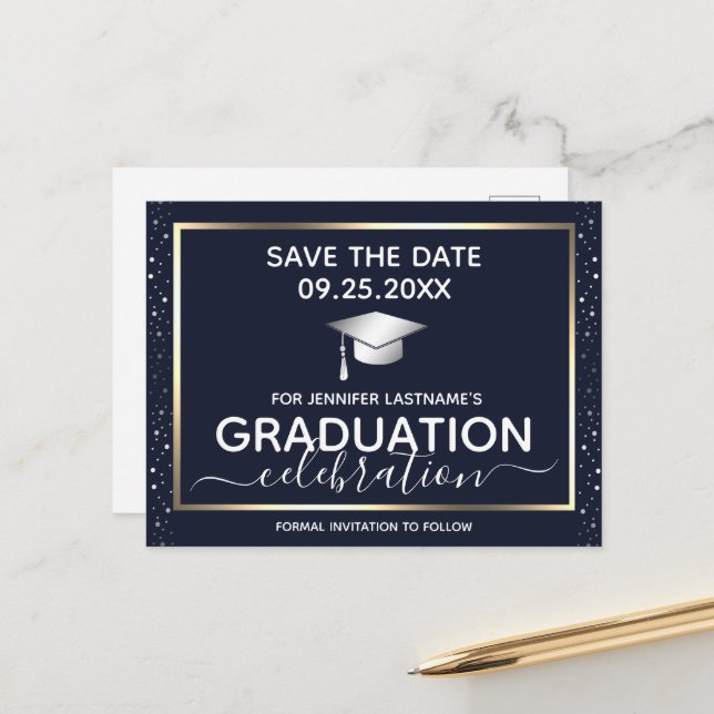 Gold Graduation Enregistrer la date Invitation Car (Devant/Arrière en situation)