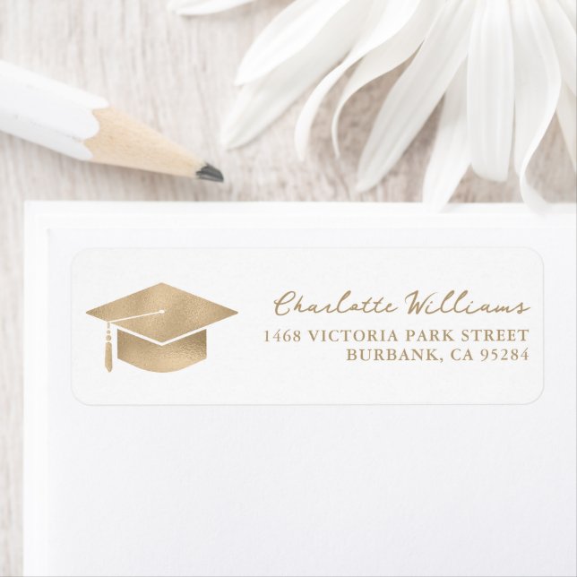 Gold Graduation Hat Tassel Script Return Address (Insitu)