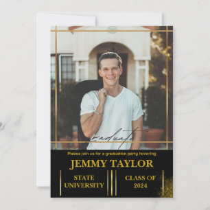 Gold Graduation Party Invitation with Photo