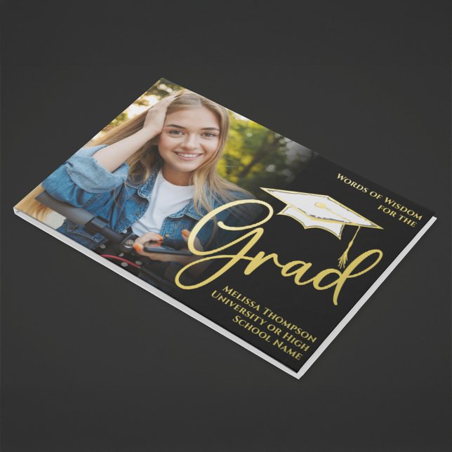 Gold Graduation Photo Collage Livre d'or (Gold foil graduation photo guest book.)