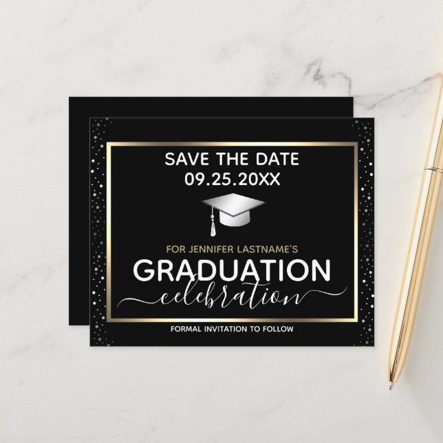 Gold Graduation Save the Date Invitation Budget (Front/Back In Situ)