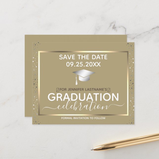 Gold Graduation Save the Date Invitation Budget (Front/Back In Situ)