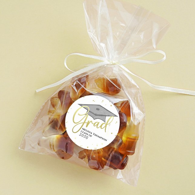 Gold Graduation Script Custom Favour  Classic Round Sticker (Creator Uploaded)