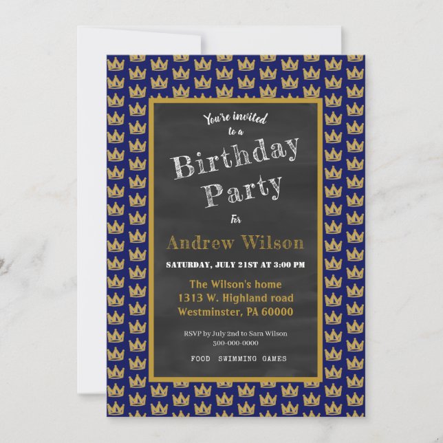 Gold graffiti crowns  invitation (Front)