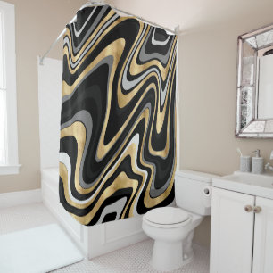 Gold Gray Abstract Swirl Retro Black Pattern