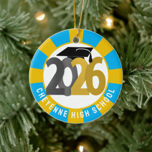 Gold Gray Class of 2026 Photo Graduation Ceramic Ornament