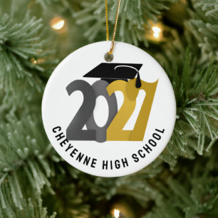 Gold Gray Class of 2027 Photo Graduation Ceramic Ornament