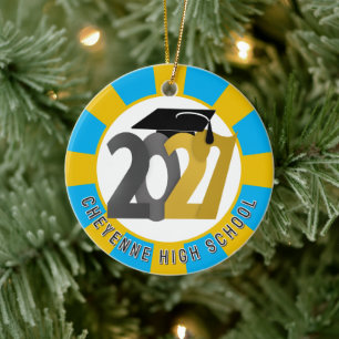Gold Gray Class of 2027 Photo Graduation Ceramic Ornament