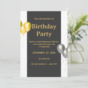 Gold & Gray Elegant Birthday Invitation