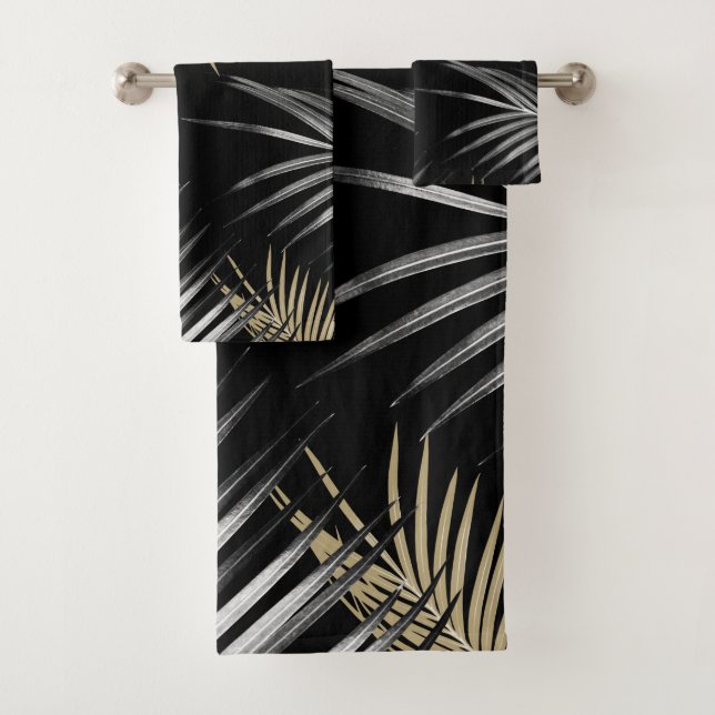 Gold Gray Palm Leaves Dream #1 Bath Towel Set (Insitu)