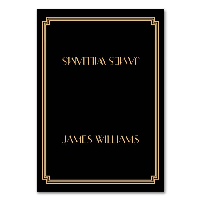 Gold Great Gatsby Art Deco Black Place Cards (Front)