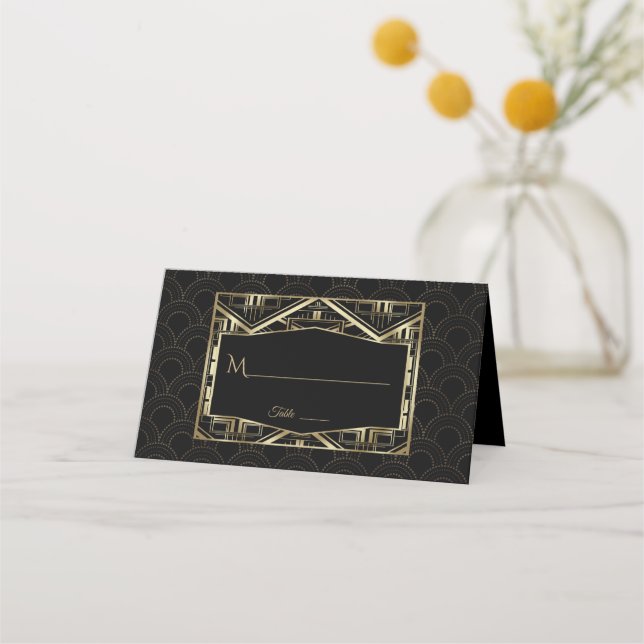 Gold Great Gatsby Art Deco Style Wedding Place Card (Front)