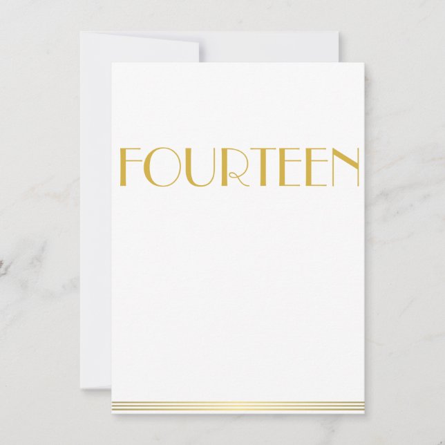 Gold Great Gatsby Mariage Cartes de table Quatorze (Devant)