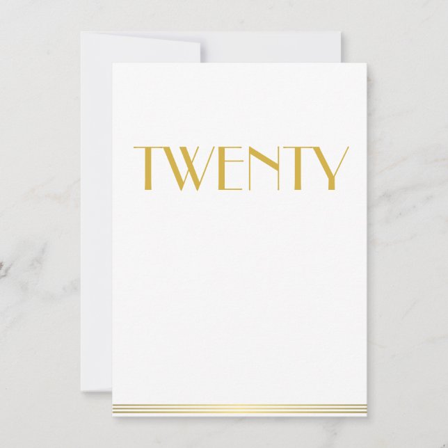 Gold Great Gatsby Wedding Table Cards Twenty (Front)