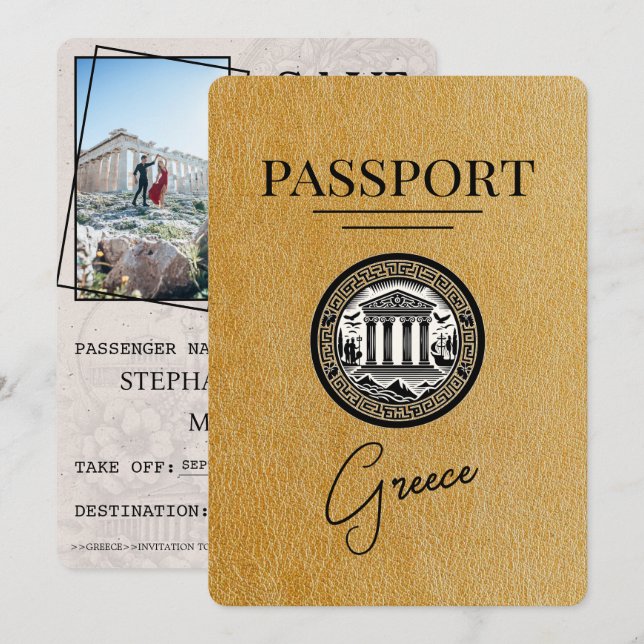 Gold Grèce Passeport Enregistrer la carte Date (Devant / Derrière)