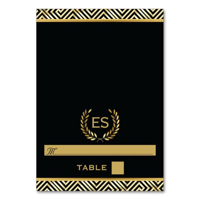 Gold Greek key & laurel wreath wedding escort card (Front)