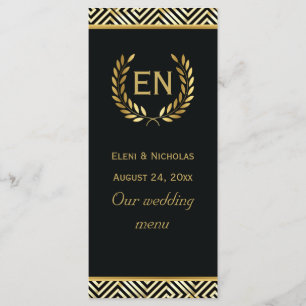 Gold Greek key & laurel wreath wedding menu card