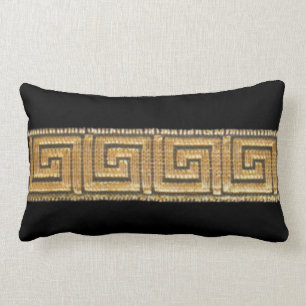 Gold Greek Key on Black Throw Pillow
