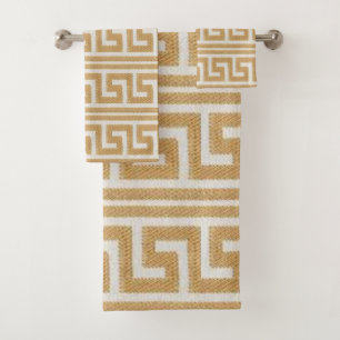 Gold Greek Key on White Bath Towel Set