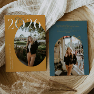 Gold Green 2026 Coquette Bow Photo Graduation Announcement