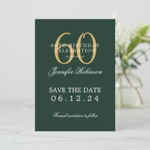 Gold Green 60th Birthday Save the Date  Invitation