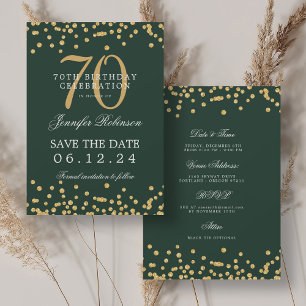Gold Green 70th Birthday Save the Date Details Invitation