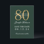 Gold Green 80th Birthday Save the Date Details Invitation<br><div class="desc">Elegant "80th Birthday Party" design with a formal typography script,  custom name and details text. Easy to use and easy to personalize. Order Today!</div>