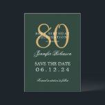 Gold Green 80th Birthday Save the Date Details Invitation<br><div class="desc">Elegant "80th Birthday Party" design with a formal typography script,  custom name and details text. Easy to use and easy to personalize. Order Today!</div>