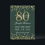 Gold Green 80th Birthday Save the Date Details Invitation<br><div class="desc">Elegant "70th Birthday Party" design with faux glitter confetti & details text. Easy to use and easy to personalize. Order Today!</div>