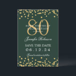 Gold Green 80th Birthday Save the Date Details Invitation<br><div class="desc">Elegant "70th Birthday Party" design with faux glitter confetti & details text. Easy to use and easy to personalize. Order Today!</div>
