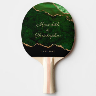 Gold Green Agate Wedding Ping Pong Paddle